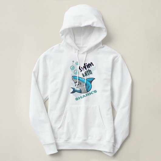 Pull À Capuche nager avec des requins (Design devant)