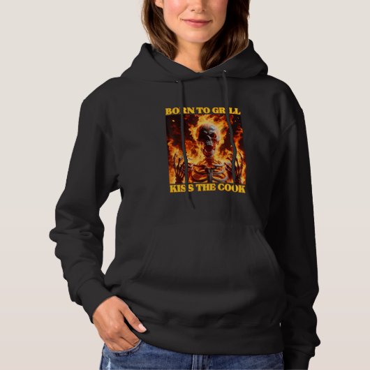 Pull À Capuche Né Pour Grill Funny Cringe Dur Skeleton mème Flam (Devant)