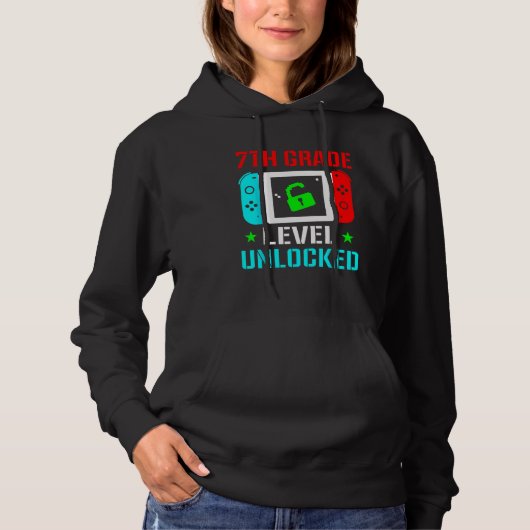 Pull À Capuche Niveau 7e année débloqué T-shirt retour à l'école (Devant)