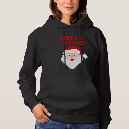 Pull À Capuche Noël 8 bits Pixel Père Noël (Devant)