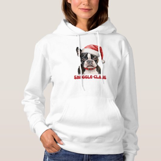 Pull À Capuche Noël du Cute Boston Terrier (Devant)