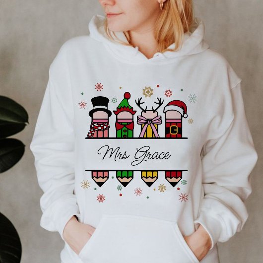 Pull À Capuche Nom de l'enseignant personnalisé Crayon, cadeau de