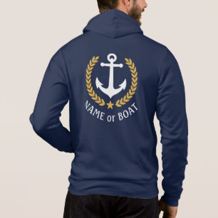 Pull À Capuche Nom du bateau d'Ancres nautiques Gold Laurel Blue