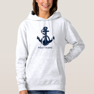 Pull À Capuche Nom du bateau nautique Marine Ancre bleue Custom