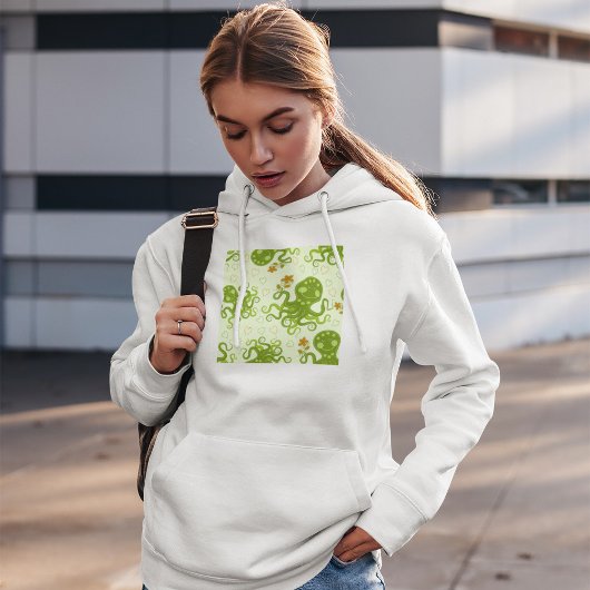 Pull À Capuche Octopes Vertes Avec Fleurs