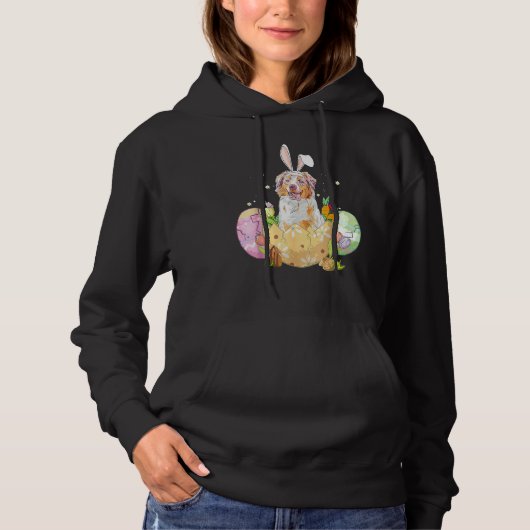 Pull À Capuche Oeufs de Pâques Berger australien Chien lapin (Devant)