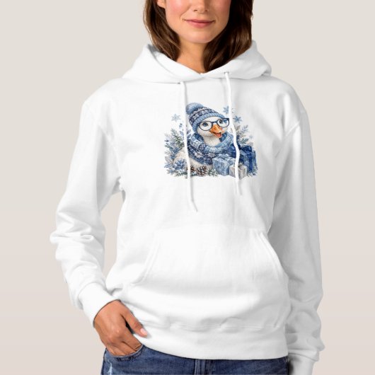 Pull À Capuche Oie bleue hiver Hanukkah Noël (Devant)