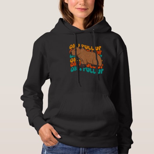 Pull À Capuche Ok je monte Capybara Mème Rétro Groovy Hippie (Devant)