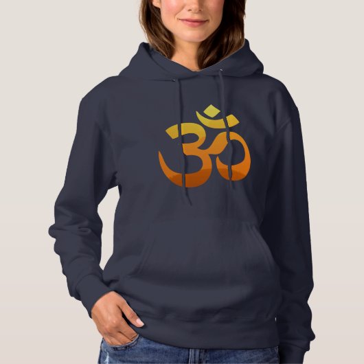Pull À Capuche Om Mantra Symbole Or Soleil Yoga Femme Marine Bleu (Devant)