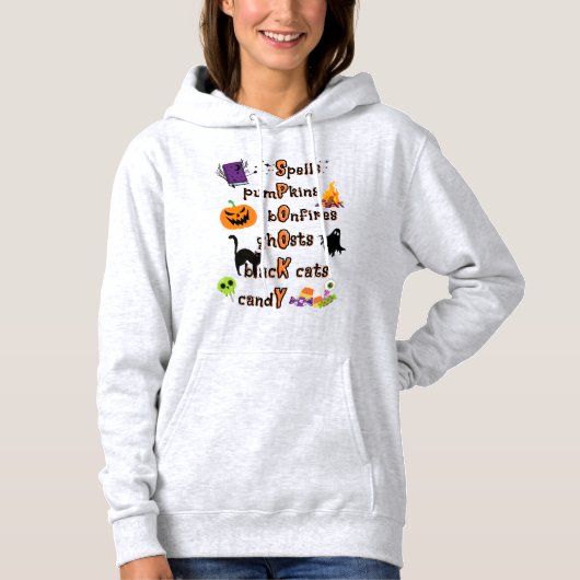 Pull À Capuche Orthographe éffrayante avec toutes choses Hallowee (Devant)