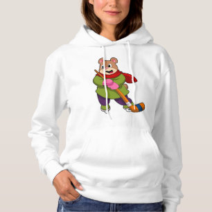 Pull À Capuche Ours au hockey sur glace avec bâton de hockey sur