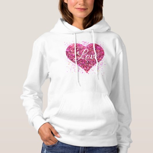 Pull À Capuche Paillettes rose mousseux, amour graffiti valentine (Devant)