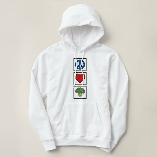 Pull À Capuche Paix, Amour & Brocolis (Design devant)
