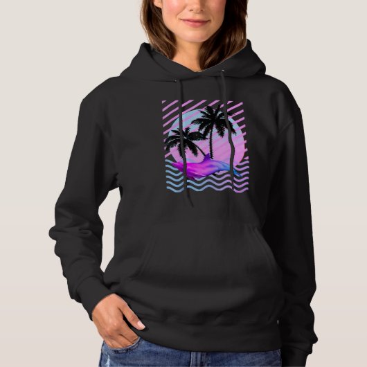 Pull À Capuche Palmier et vaporwave dans un esthétique 80s (Devant)