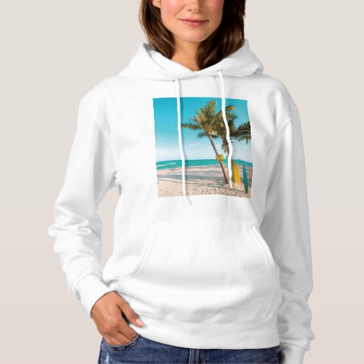 Pull À Capuche Panneaux de surf sur la plage lancer oreiller (Devant)