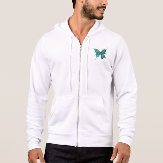 Pull À Capuche Papillon aux plumes de paon vert (Devant)
