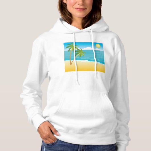 Pull À Capuche Paradis de plage tropicale avec palmiers (Devant)
