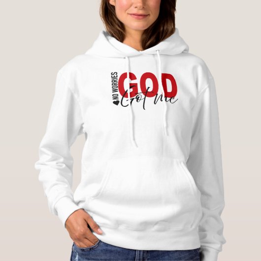 Pull À Capuche Pas de soucis – Assurance divine en rouge et noir (Devant)