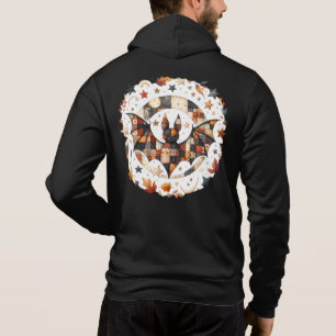 Pull À Capuche Patchwork Chat d'Halloween aux couleurs d'automne