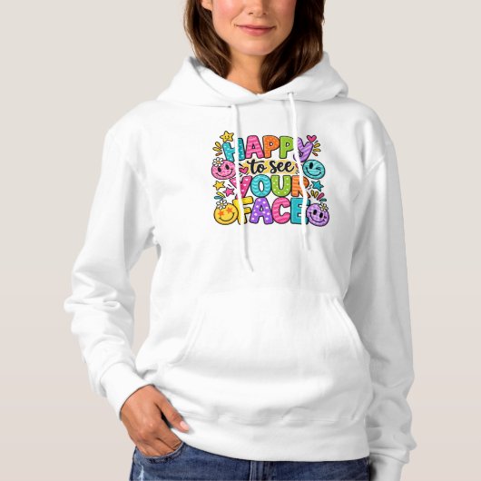 Pull À Capuche Patchwork Visage Joyeux Art Émoticône (Devant)
