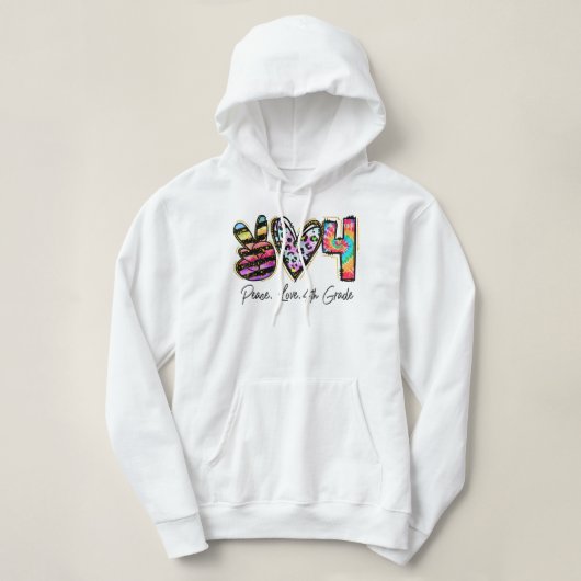 Pull À Capuche Peace Love 4e année Enseignante Équipe 4e année (Design devant)