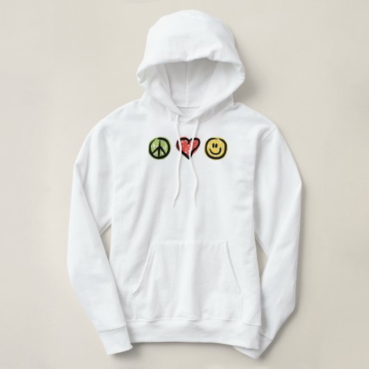 Pull À Capuche Peace Love Happiness Symboles de message positif (Design devant)