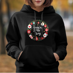 Pull À Capuche Peace Love Joy Noël Wreath Festive