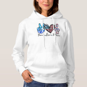 Pull À Capuche Peace Love Musique US Drapeau 4 juillet Musique Pr