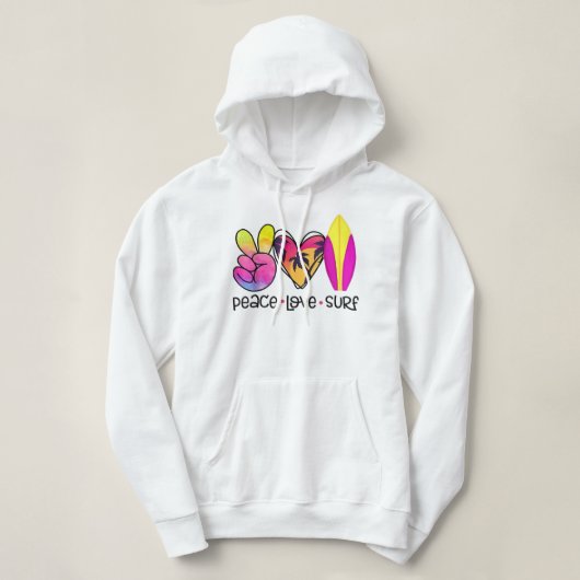 Pull À Capuche Peace Love Surf d'été Rétro Vacances (Design devant)