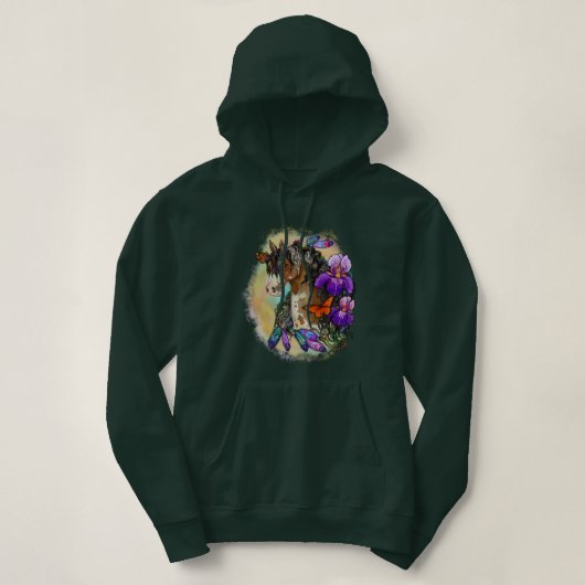 Pull À Capuche Peindre Cheval Mustang avec Iris et papillons (Design devant)