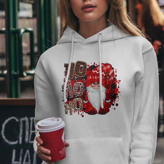 Pull À Capuche Père Noël imprimé léopard Gnome rouge Noël moderne