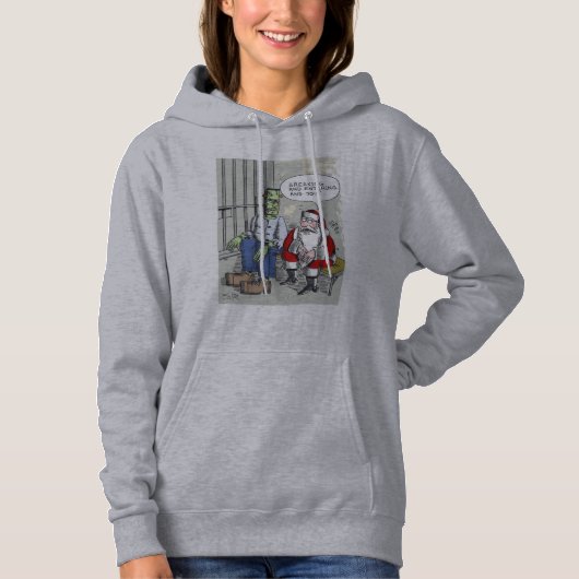 Pull À Capuche Père Noël In Jail femmes à capuchon gris sweatshir (Devant)