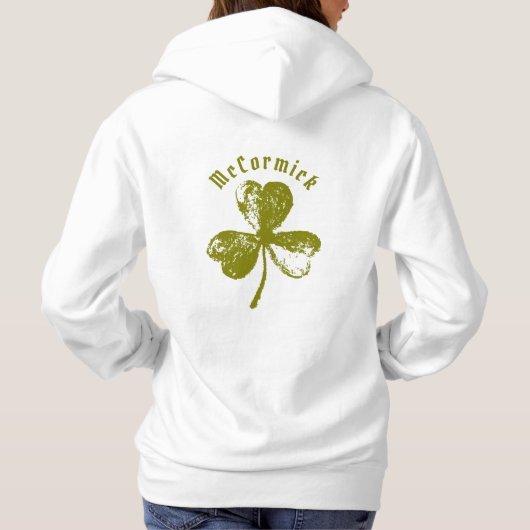 Pull À Capuche Personalized Distressed Shamrock Olive Green (Dos)