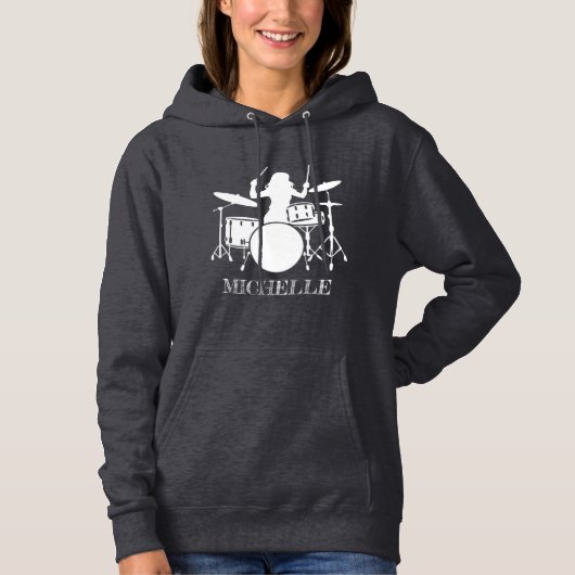 Pull À Capuche Personalized Drummer Girl | Drums Drummer Gift     (Devant)