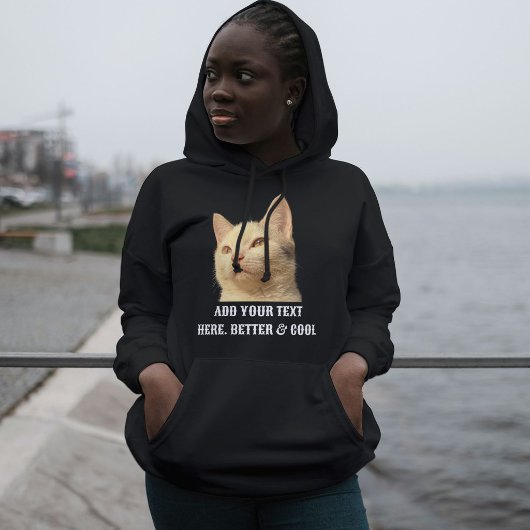 Pull À Capuche Personalized Pet Photo Text Black White Cat Mom