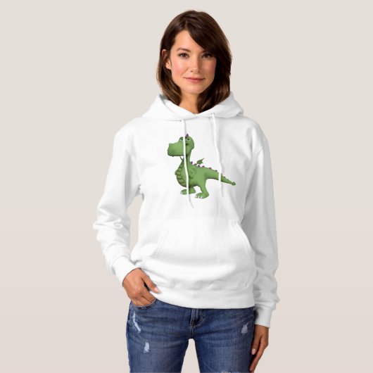 Pull À Capuche Personnage de dinosaure vert avec des pointes viol (Devant entier)