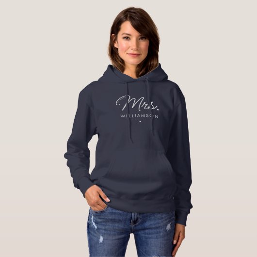 Pull À Capuche Personnalisé Mme Moderne Élégant Script Newlysée (Devant entier)
