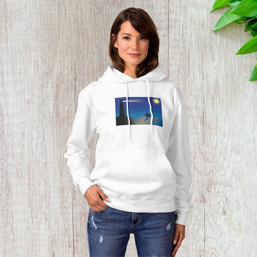 Pull À Capuche Phare et voilier à Night Moonlit Ocean