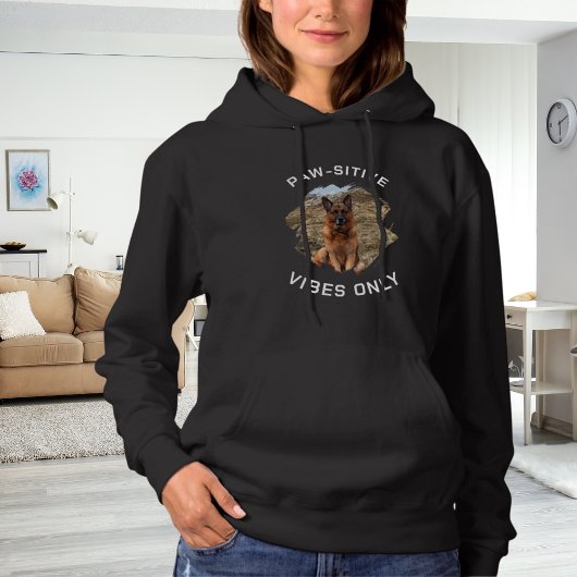 Pull À Capuche Photo de chien vibes positives noir