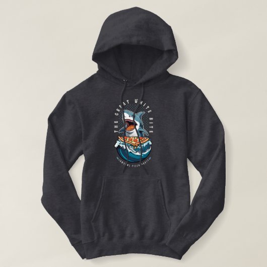 Pull À Capuche Pizza pour manger des requins | Le Grand Bite Blan (Design devant)