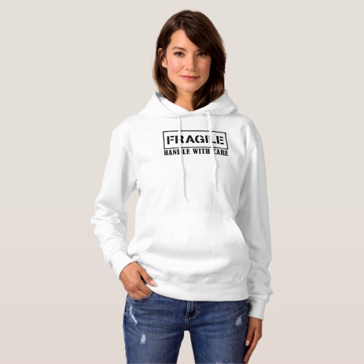 Pull À Capuche Poignée avec soin, autocollant fragile (Devant entier)
