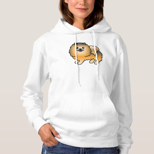 Pull À Capuche Pomeranian Sable Orange Chien de Dessin Animé Mign (Devant)