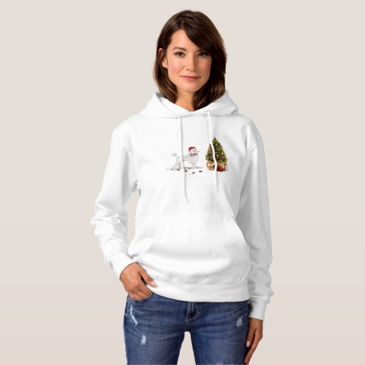 Pull À Capuche Poodle blanc Funny Chien de Noël avec arbre (Devant entier)