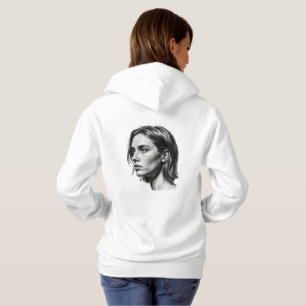 Pull À Capuche Portrait de femme au fusain Art noir et blanc