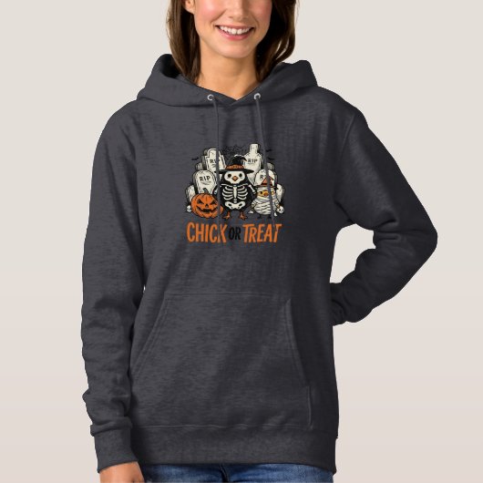 Pull À Capuche Poulet drôle ou traiter Graphique de poulet Hallow (Devant)