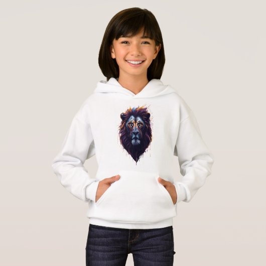 Pull à capuche pour filles | Lion (Devant entier)