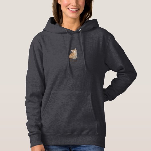 Pull À Capuche Poussée en toison pour femmes Orange Kitten (Devant)