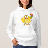 Pull À Capuche Poussin tenant une fleur drôle d'animal heureux (Devant)