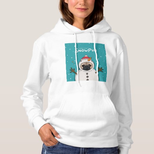 Pull À Capuche Pug neigeux de Noël (Devant)