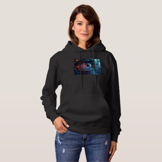 Pull À Capuche Quantum Eye femmes sweat-shirt à capuche noir (Devant entier)